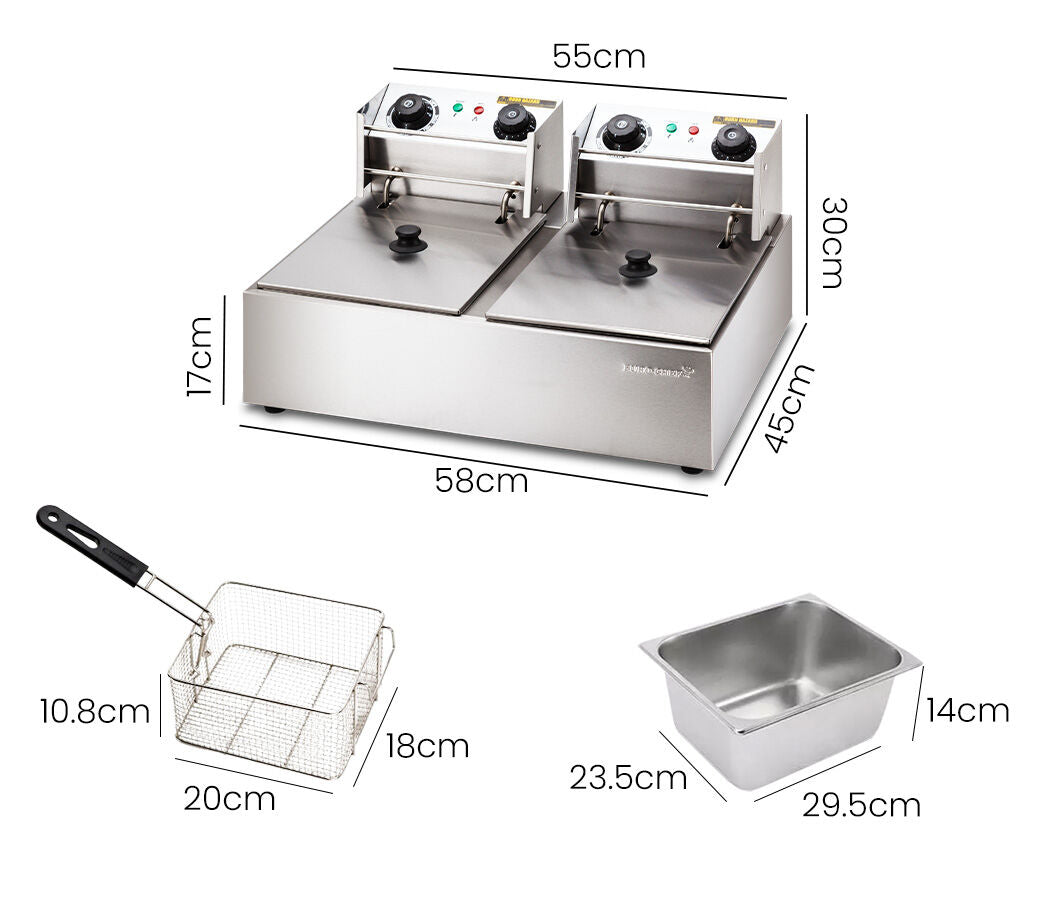 EuroChef Commercial Electric Deep Fryer Twin Frying Basket Chip Cooker Fry 8
