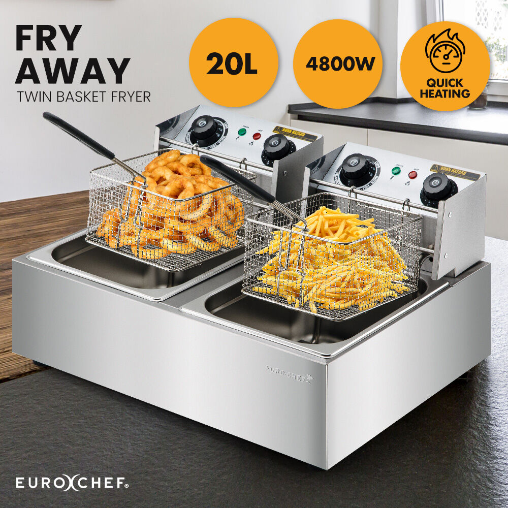 EuroChef Commercial Electric Deep Fryer Twin Frying Basket Chip Cooker Fry 9