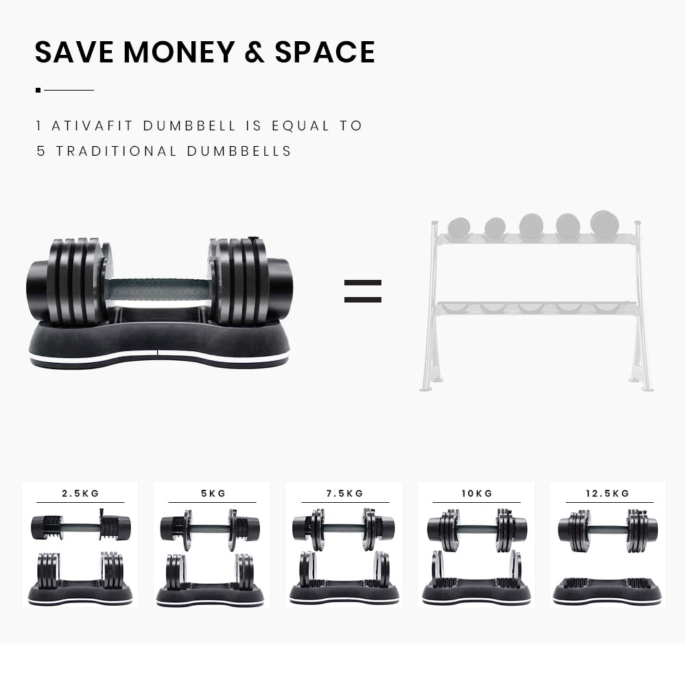 ATIVAFIT 12.5kg Adjustable Weight Dumbbell, for Home Gym Fitness Training 6