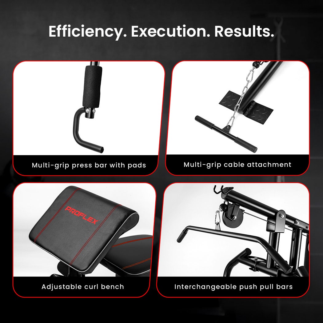 PROFLEX Multi-Station Compact Home Gym Set, 150lbs Weight Plates- M8000 8