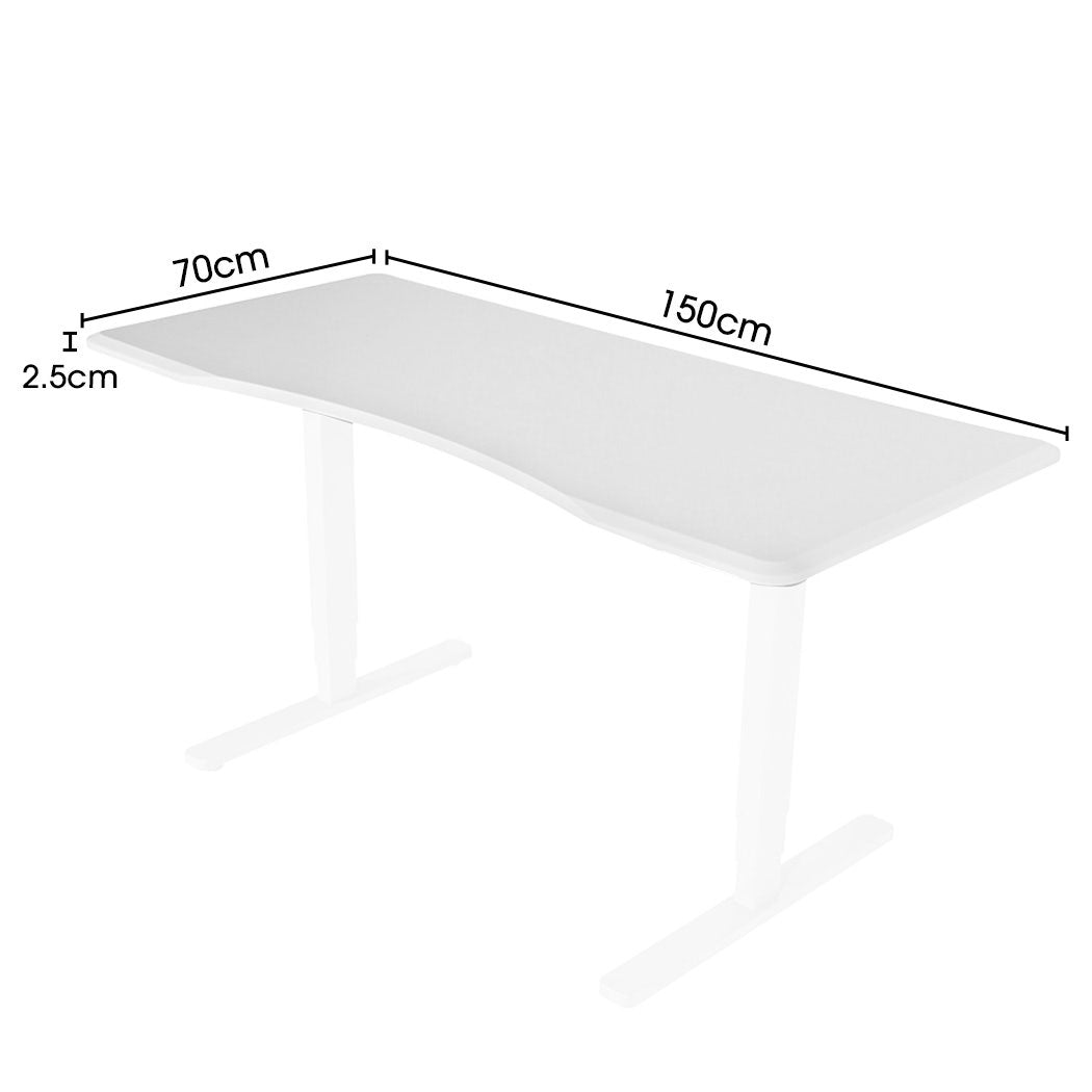 FORTIA 150x70cm Desktop, for a Height Adjustable Desk, Arched Front Design, Premium MDF, White