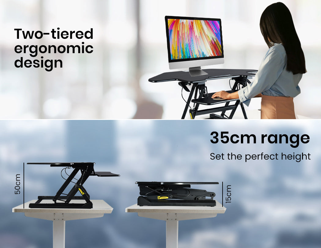 Fortia Corner Desk Riser 110cm Wide Adjustable Sit to Stand for Dual Monitor, Keyboard, Laptop, Black 3