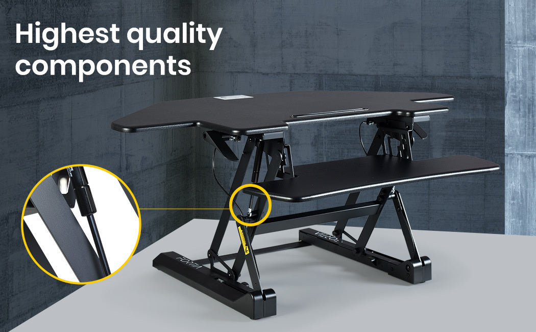 Fortia Corner Desk Riser 110cm Wide Adjustable Sit to Stand for Dual Monitor, Keyboard, Laptop, Black 4