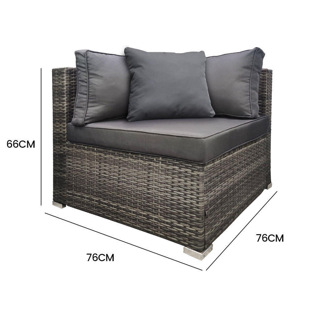 LONDON RATTAN 1 Seater Outdoor Corner Modular Lounge Chair, Grey 6