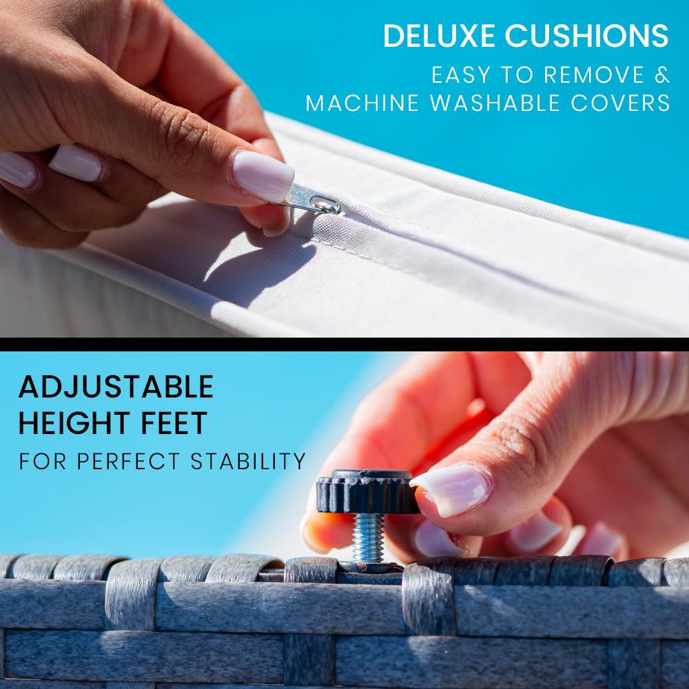 LONDON RATTAN 3PC Outdoor Daybed Patio Rattan Sofa Sun Lounge Furniture Grey Wicker Off White Canopy 3