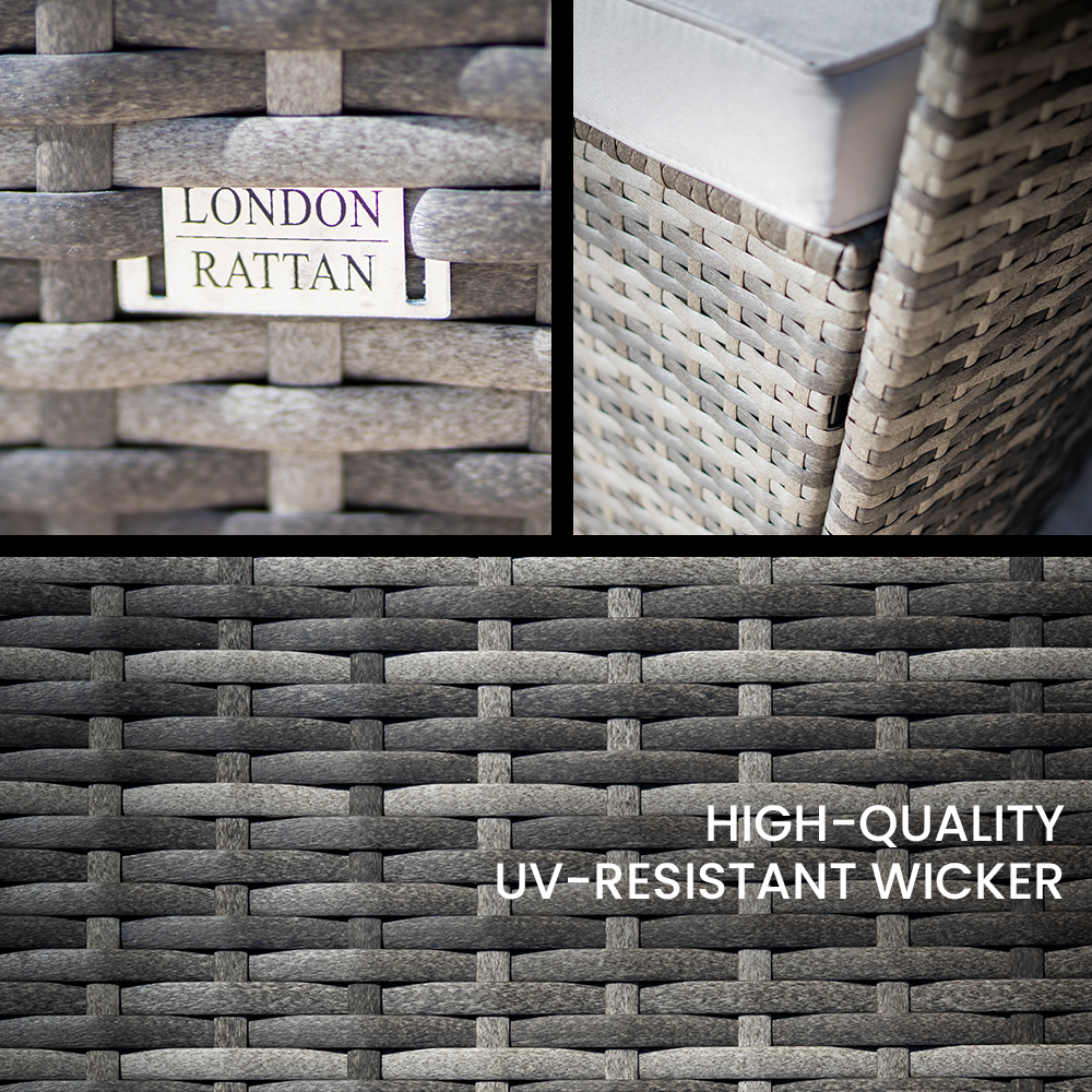 LONDON RATTAN 3PC Outdoor Daybed Patio Rattan Sofa Sun Lounge Furniture Grey Wicker Off White Canopy 6