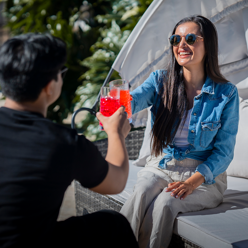 LONDON RATTAN 3PC Outdoor Daybed Patio Rattan Sofa Sun Lounge Furniture Grey Wicker Off White Canopy 8