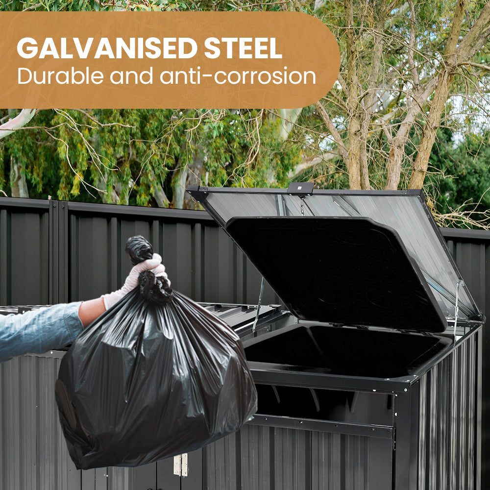 PLANTCRAFT Double Steel Wheelie Garbage Bin Storage Shed, Enclosure with 2 Opening Doors 4
