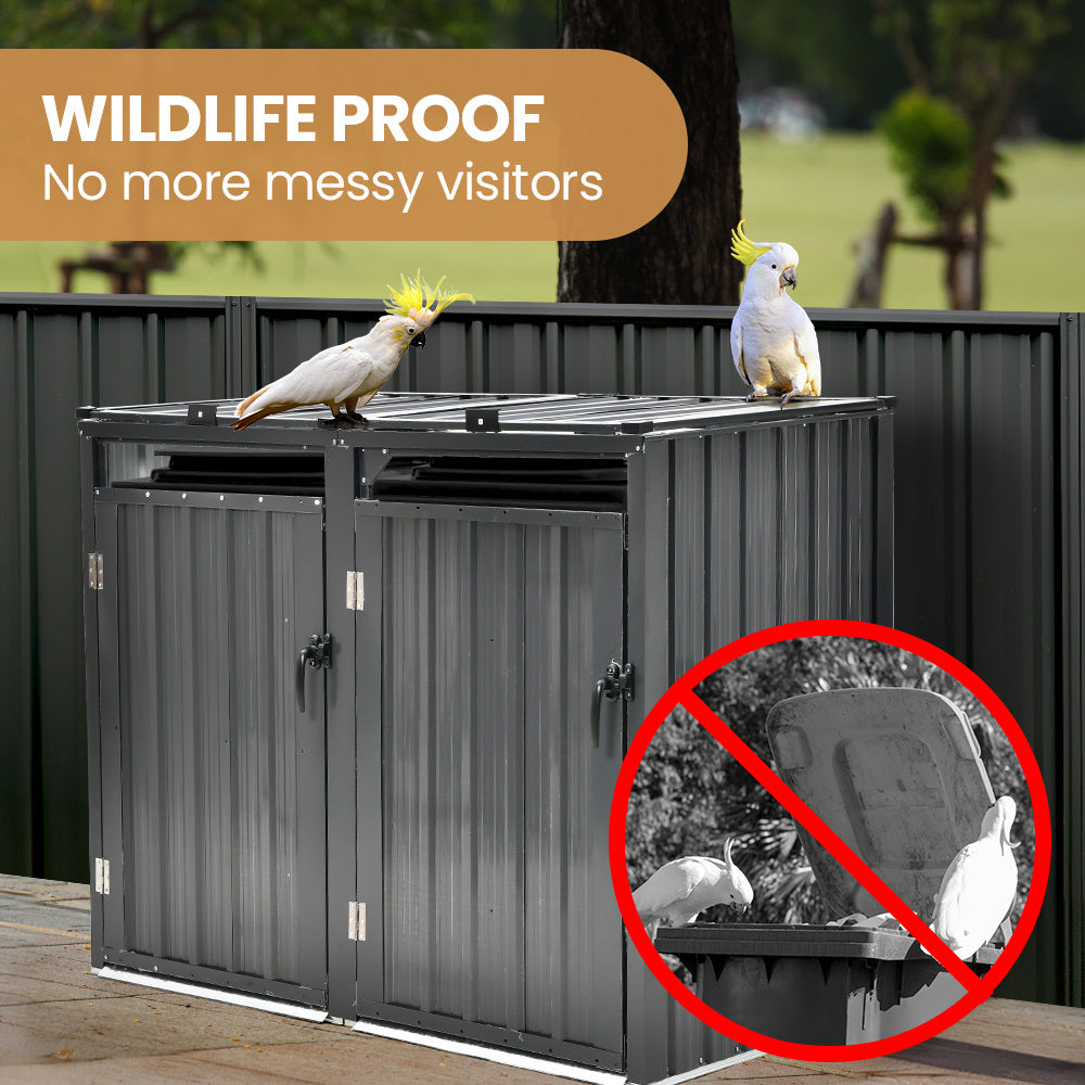 PLANTCRAFT Double Steel Wheelie Garbage Bin Storage Shed, Enclosure with 2 Opening Doors 5