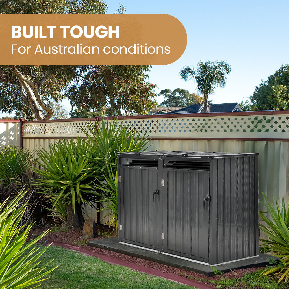 PLANTCRAFT Double Steel Wheelie Garbage Bin Storage Shed, Enclosure with 2 Opening Doors 8