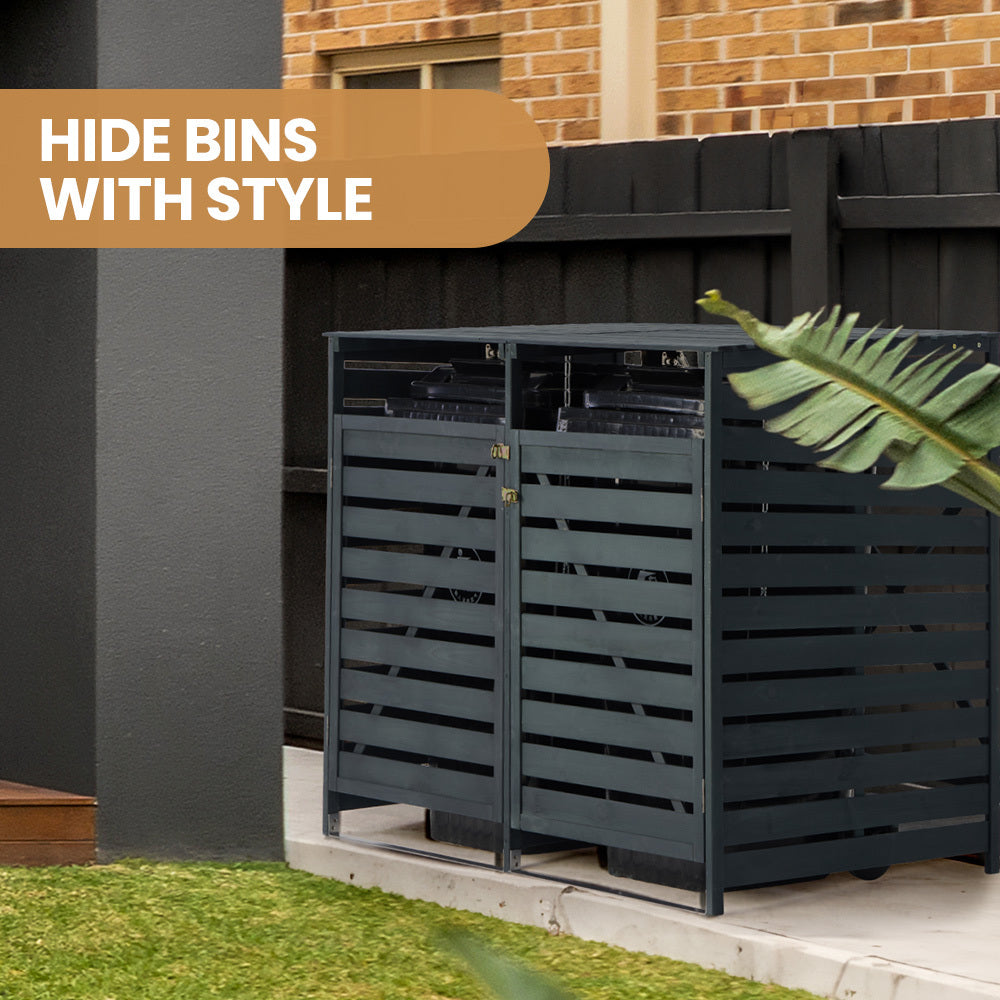 PlantCraft Double Wood Wheelie Bins Storage Shed, 2 Door Garbage Rubbish Bin Enclosure 3