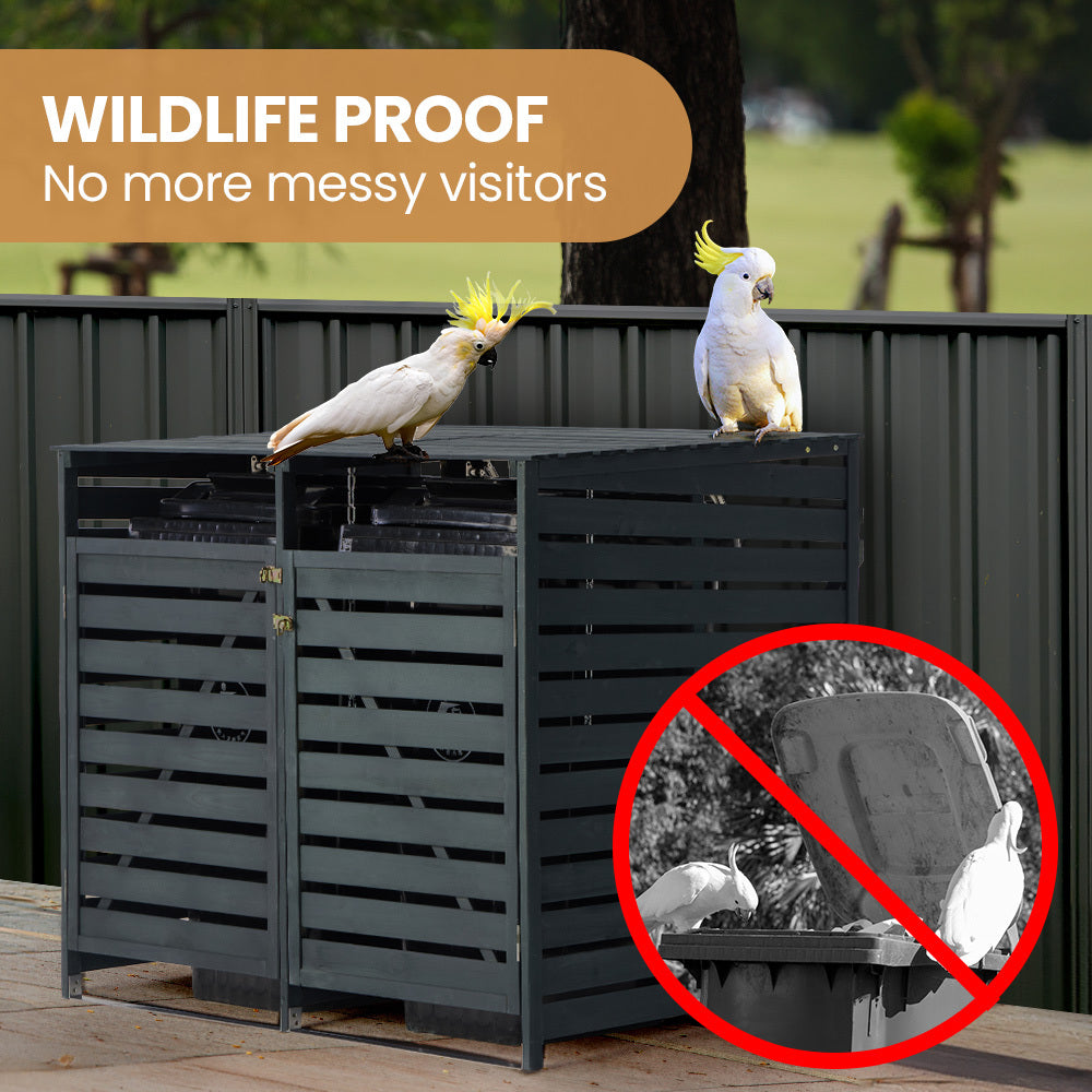 PlantCraft Double Wood Wheelie Bins Storage Shed, 2 Door Garbage Rubbish Bin Enclosure 5