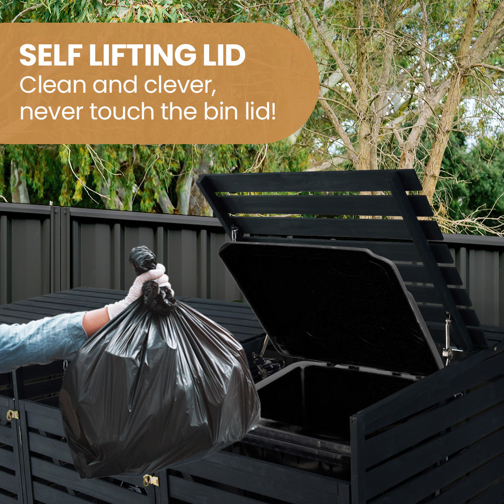 PlantCraft Triple Wood Wheelie Bins Storage Shed, 3 Door Garbage Rubbish Bin Enclosure 4