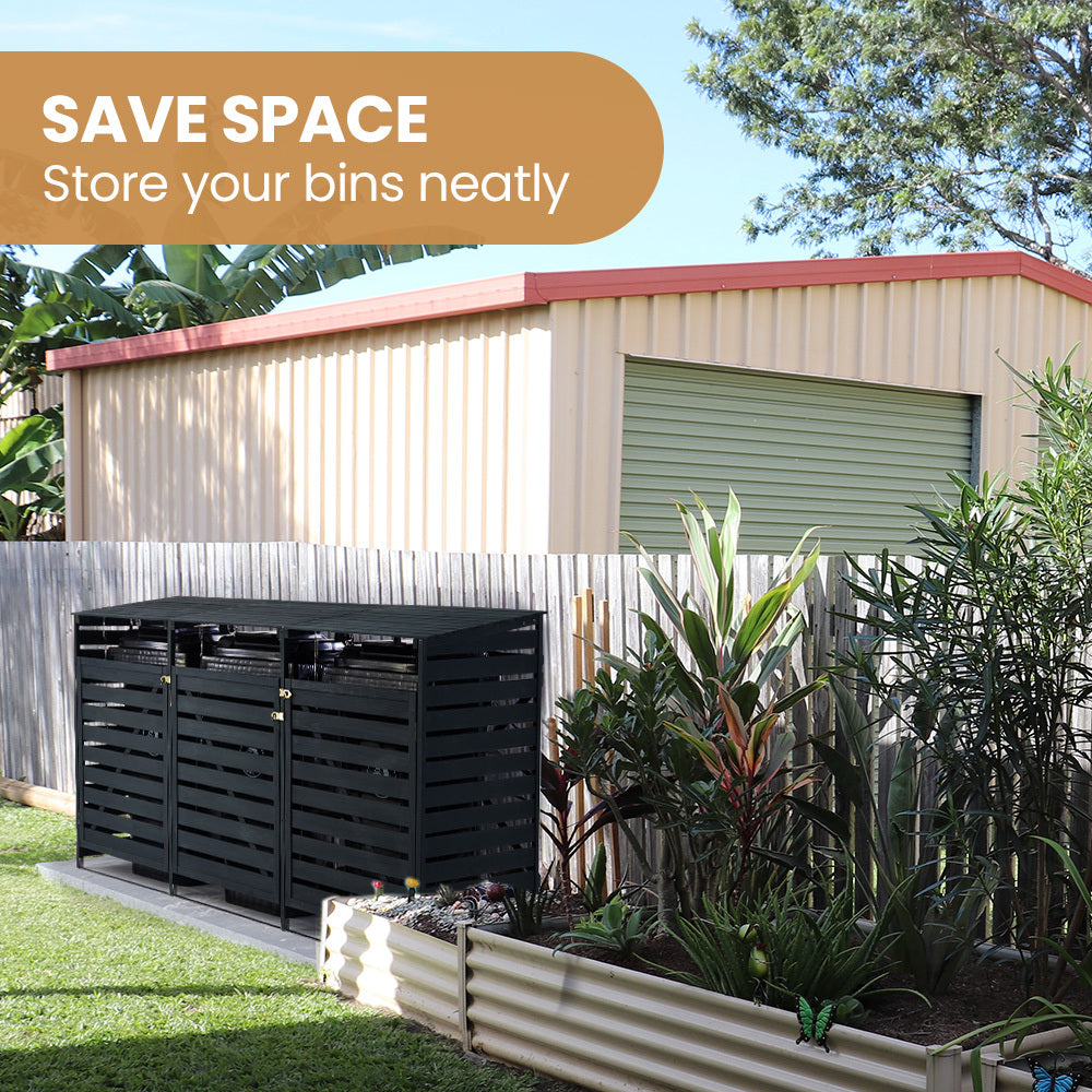 PlantCraft Triple Wood Wheelie Bins Storage Shed, 3 Door Garbage Rubbish Bin Enclosure 6
