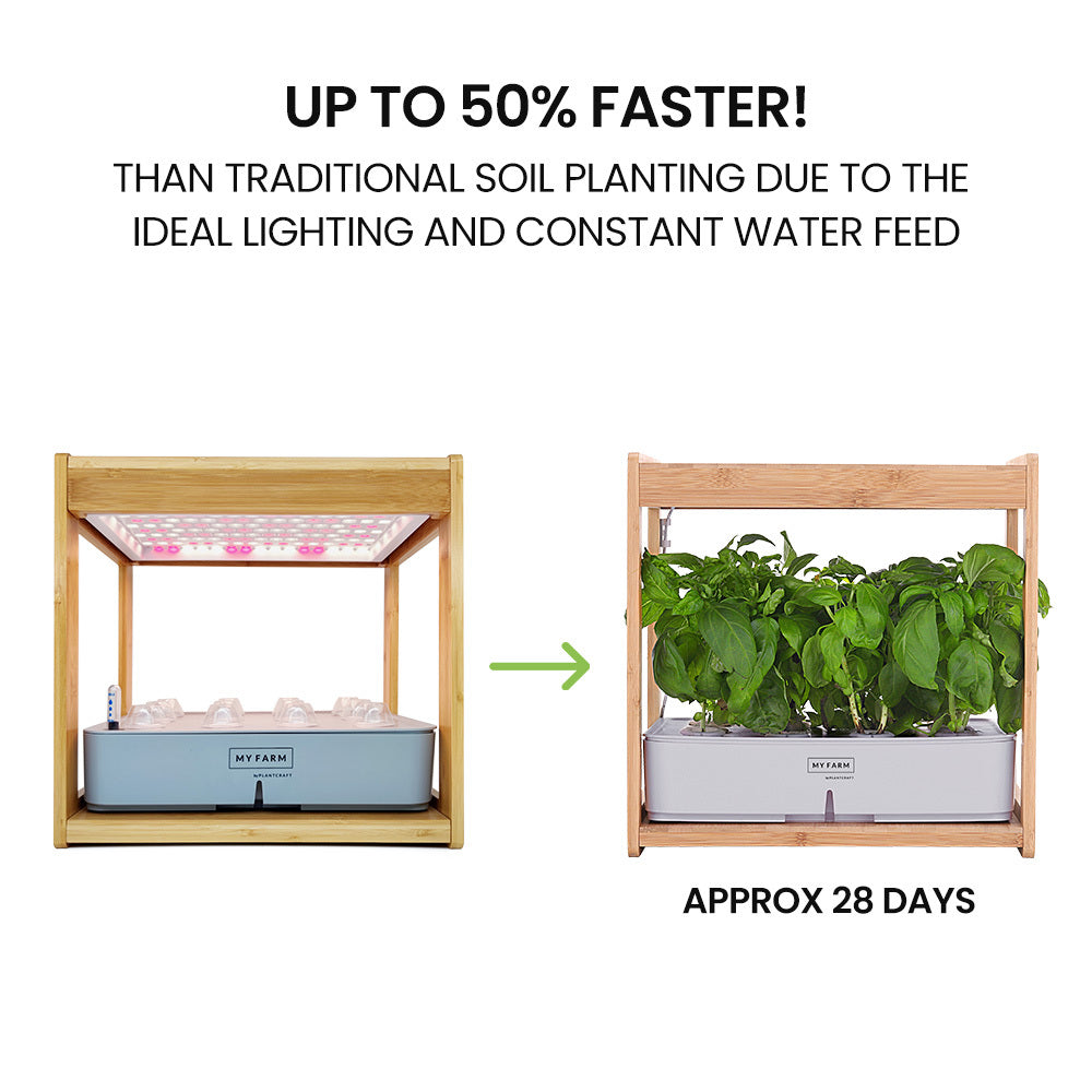 PLANTCRAFT 12 Pod Indoor Hydroponic Growing System with Bamboo Frame & LED Lights 3