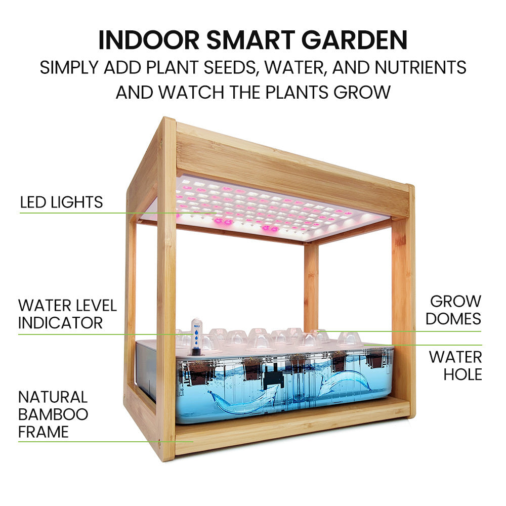 PLANTCRAFT 12 Pod Indoor Hydroponic Growing System with Bamboo Frame & LED Lights 4