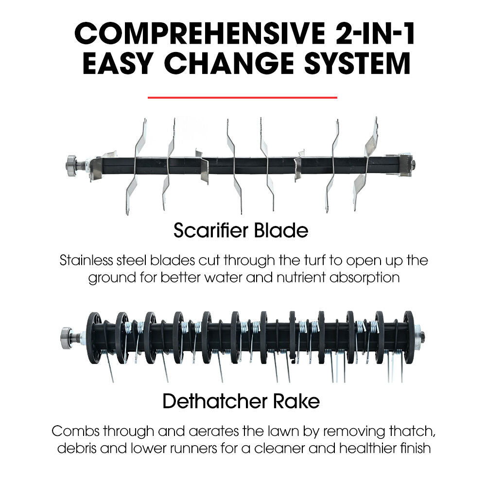 BAUMR-AG 370SX 40V SYNC Cordless Lawn Aerator & Scarifier, Skin Only, Brushless, Scarifying Blade and Dethatcher Rake Cartridges, 4 Depths 4