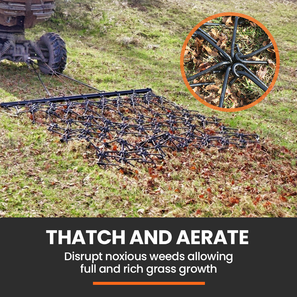 PlantCraft Tow Behind Drag Harrow Rake, 1.4m Wide, for Ride-on Mower LawnTractor on Pasture Paddock 5