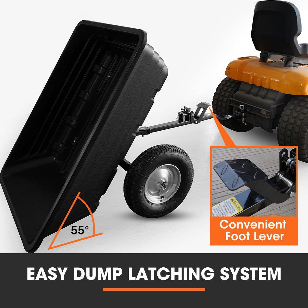 PlantCraft Poly Dump Cart, 272kg Load Heavy Duty Tipper Trailer, 16-inch Tyres, for Ride-on Lawn Mower Tractor, ATV, Quad Bike 3