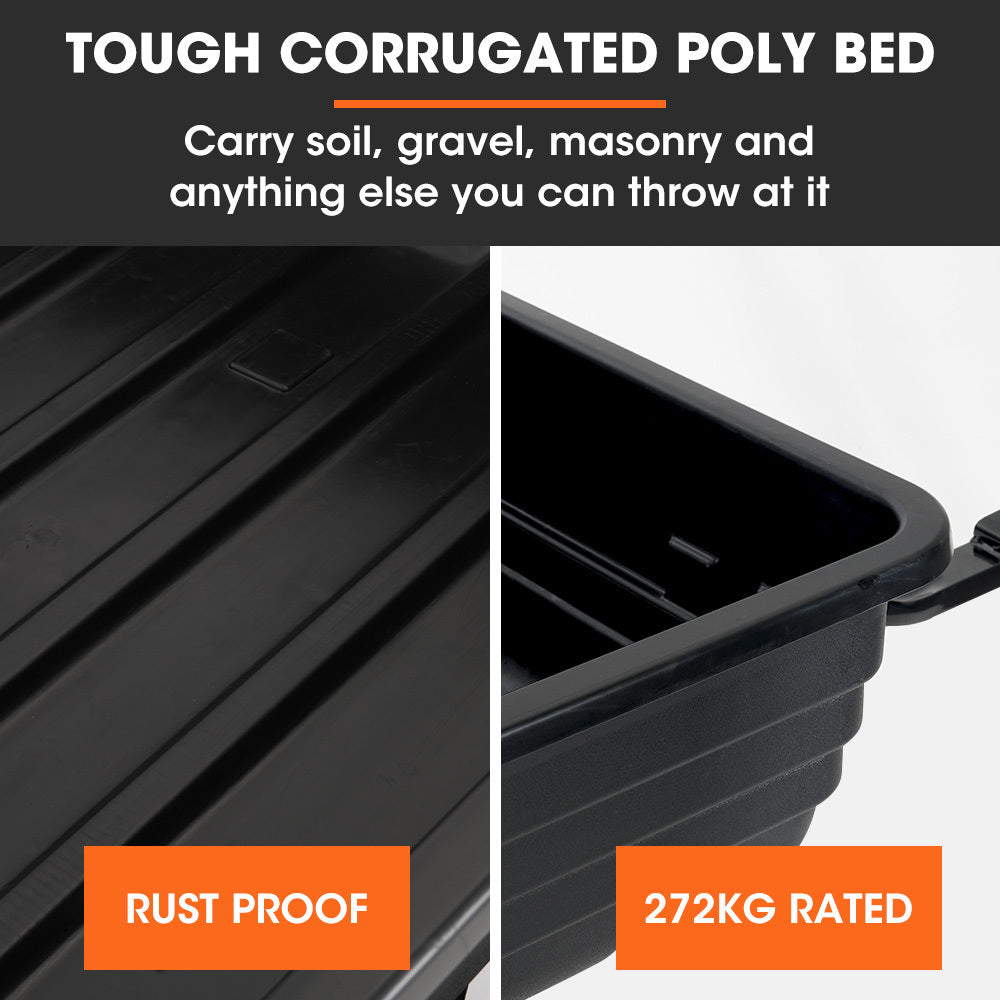 PlantCraft Poly Dump Cart, 272kg Load Heavy Duty Tipper Trailer, 16-inch Tyres, for Ride-on Lawn Mower Tractor, ATV, Quad Bike 4