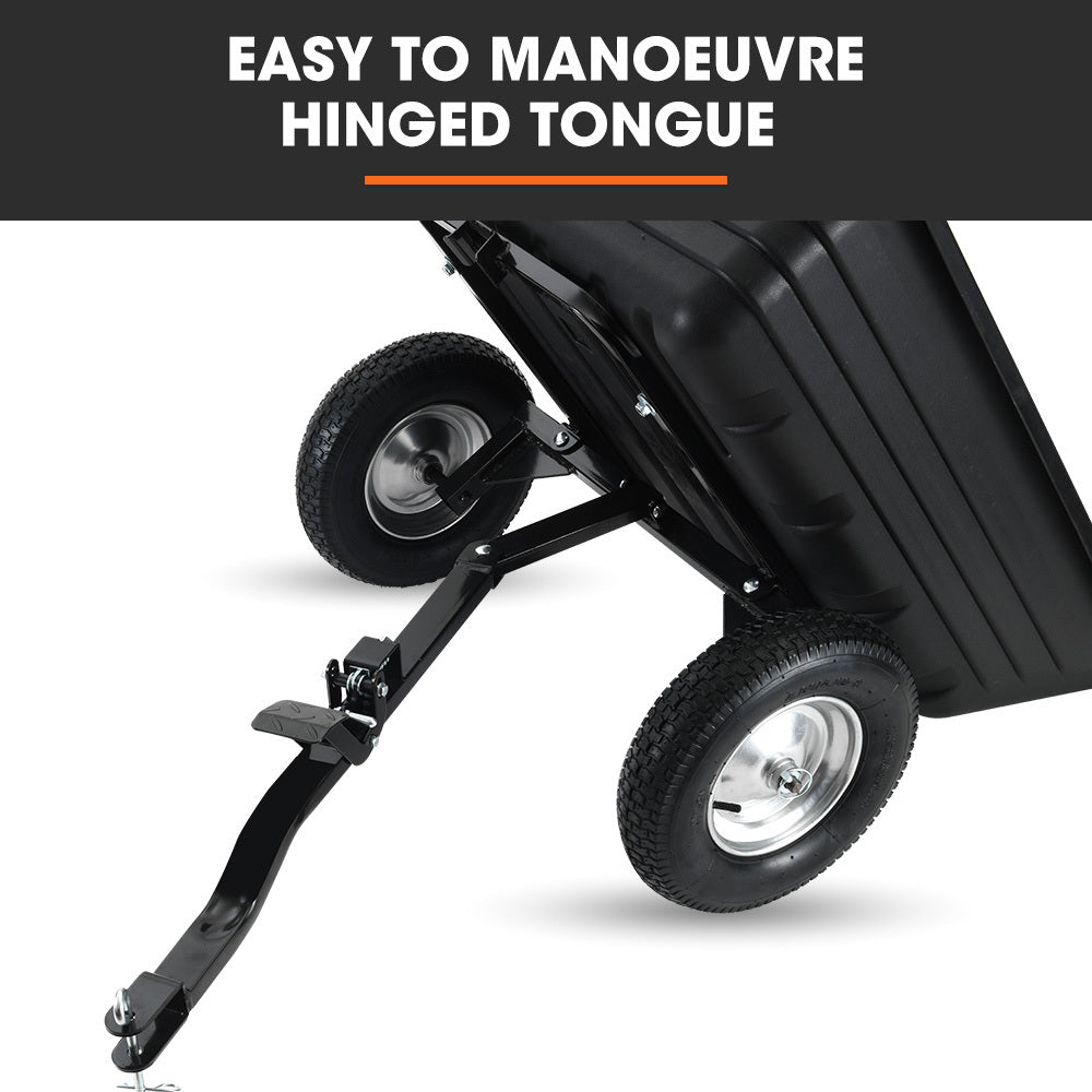 PlantCraft Poly Dump Cart, 272kg Load Heavy Duty Tipper Trailer, 16-inch Tyres, for Ride-on Lawn Mower Tractor, ATV, Quad Bike 9