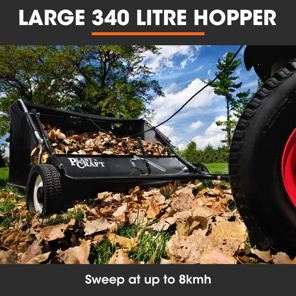 PlantCraft Lawn Sweeper 38" Wide, Tow Behind Leaf and Grass Clipping Collector, Universal Hitch for Ride on Mower, Garden Tractor 4