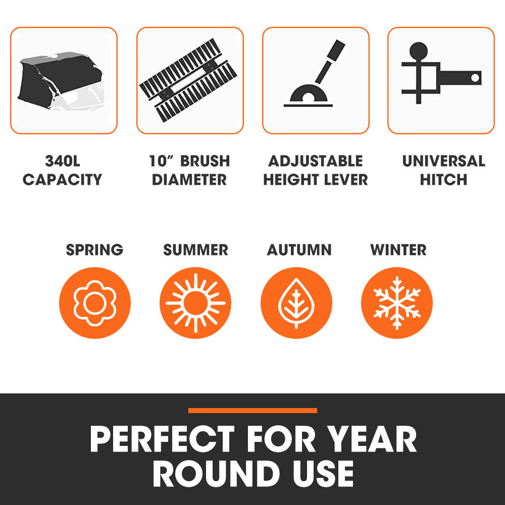 PlantCraft Lawn Sweeper 38" Wide, Tow Behind Leaf and Grass Clipping Collector, Universal Hitch for Ride on Mower, Garden Tractor 8