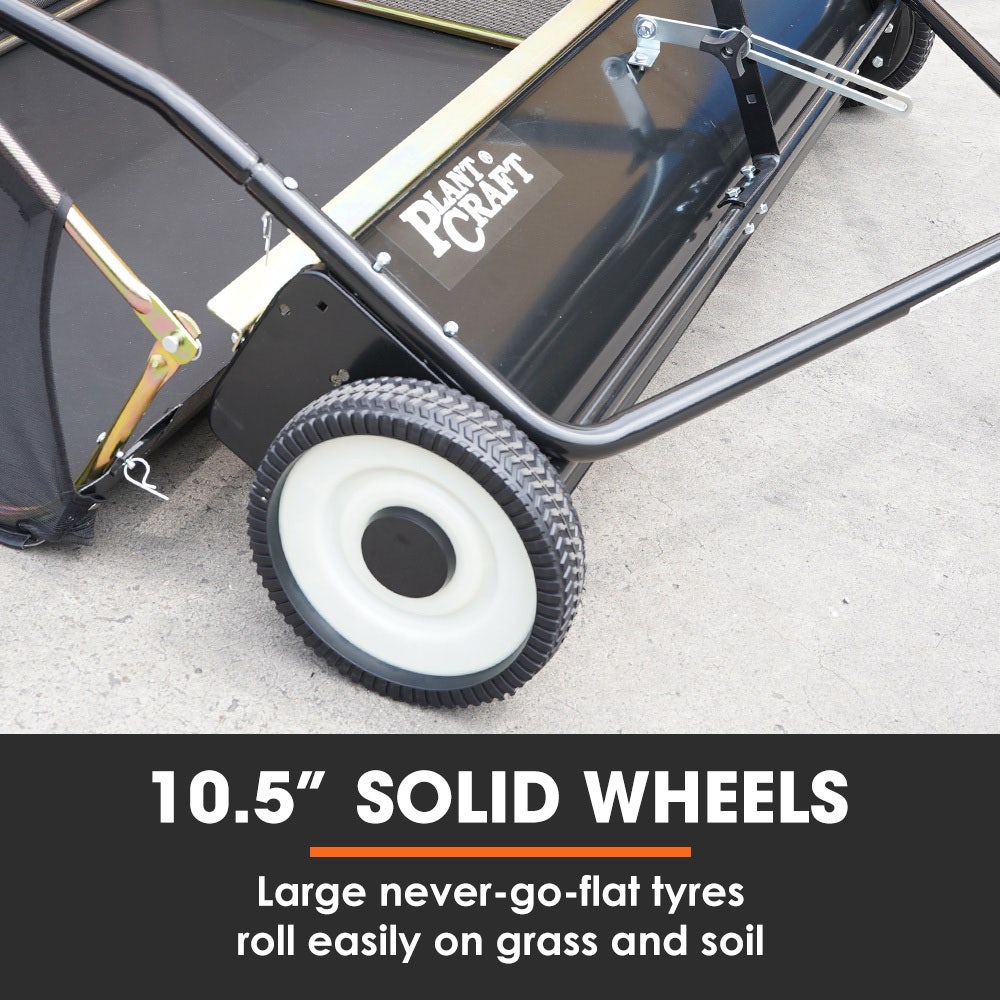 PlantCraft Lawn Sweeper 48" Wide, Tow Behind Leaf and Grass Clipping Collector, Universal Hitch for Ride on Mower, Garden Tractor 9