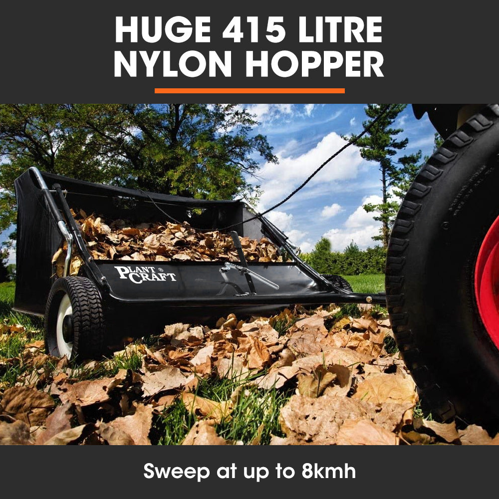 PlantCraft Lawn Sweeper 48" Wide, Tow Behind Leaf and Grass Clipping Collector, Universal Hitch for Ride on Mower, Garden Tractor 3