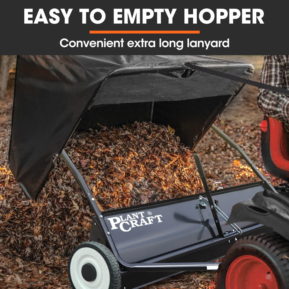 PlantCraft Lawn Sweeper 48" Wide, Tow Behind Leaf and Grass Clipping Collector, Universal Hitch for Ride on Mower, Garden Tractor 6