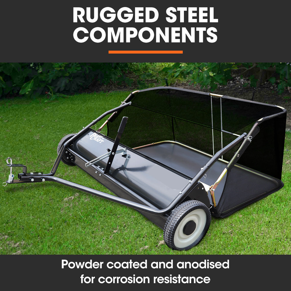 PlantCraft Lawn Sweeper 48" Wide, Tow Behind Leaf and Grass Clipping Collector, Universal Hitch for Ride on Mower, Garden Tractor 8
