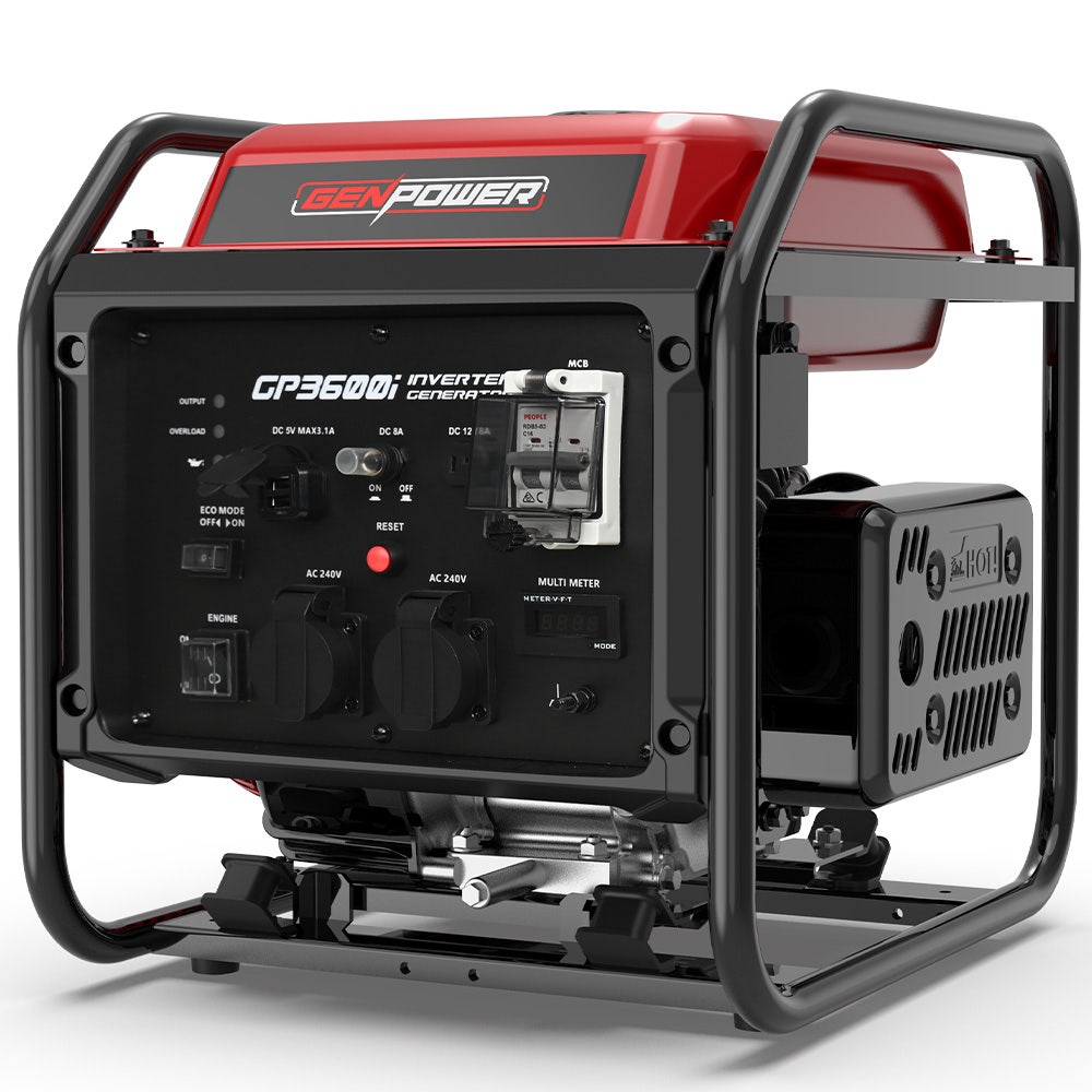 GENPOWER 3.6kW Peak 3.2kW Open Frame Inverter Generator, 2x15A, 11L Tank, Portable, Backup