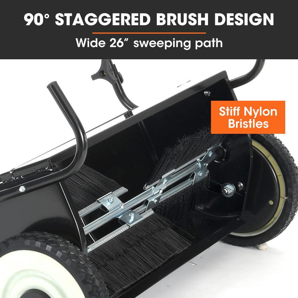 PlantCraft Push Lawn Sweeper, 26" Wide Leaf and Grass Clipping Collector 4