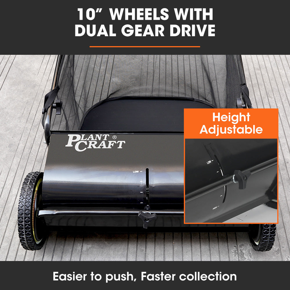 PlantCraft Push Lawn Sweeper, 26" Wide Leaf and Grass Clipping Collector 5