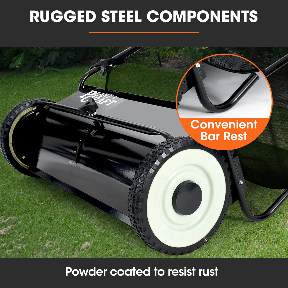 PlantCraft Push Lawn Sweeper, 26" Wide Leaf and Grass Clipping Collector 7