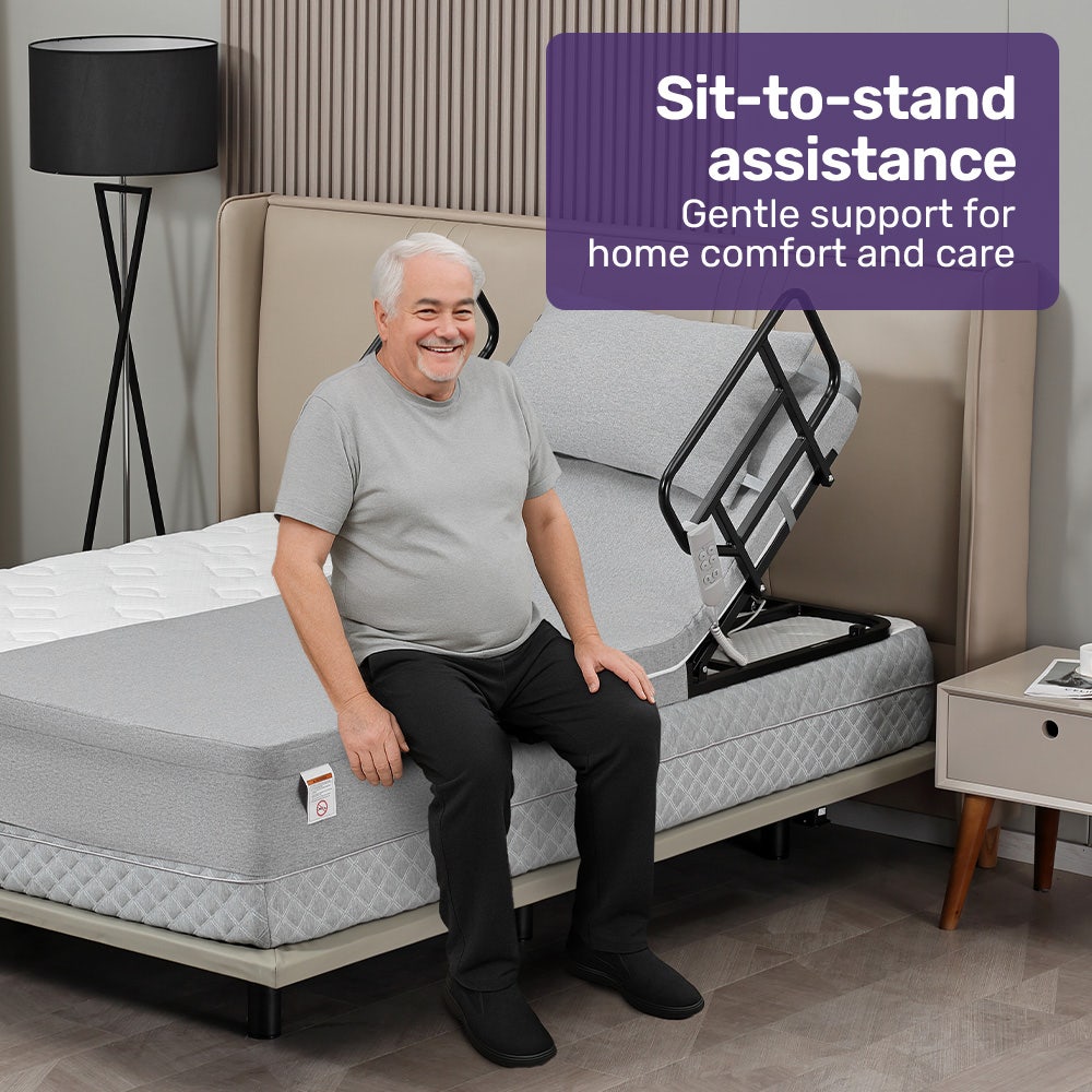 Equipmed Electric Adjustable Bed, Backrest and Leg Adjustment German-Engineered Power Lifting with Remote Control, Grey 10