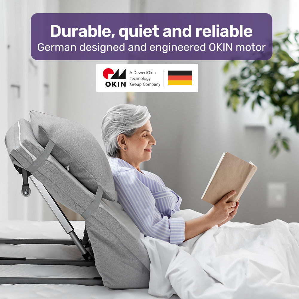 Equipmed Electric Adjustable Bed Backrest, German-Engineered Power Lifting Back Support with Remote Control, Full Length, Grey 3