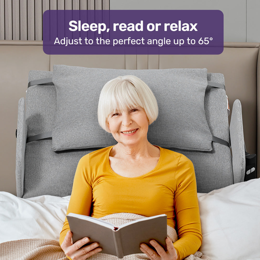 Equipmed Electric Adjustable Bed Backrest, German-Engineered Power Lifting Back Support with Remote Control, Grey 10