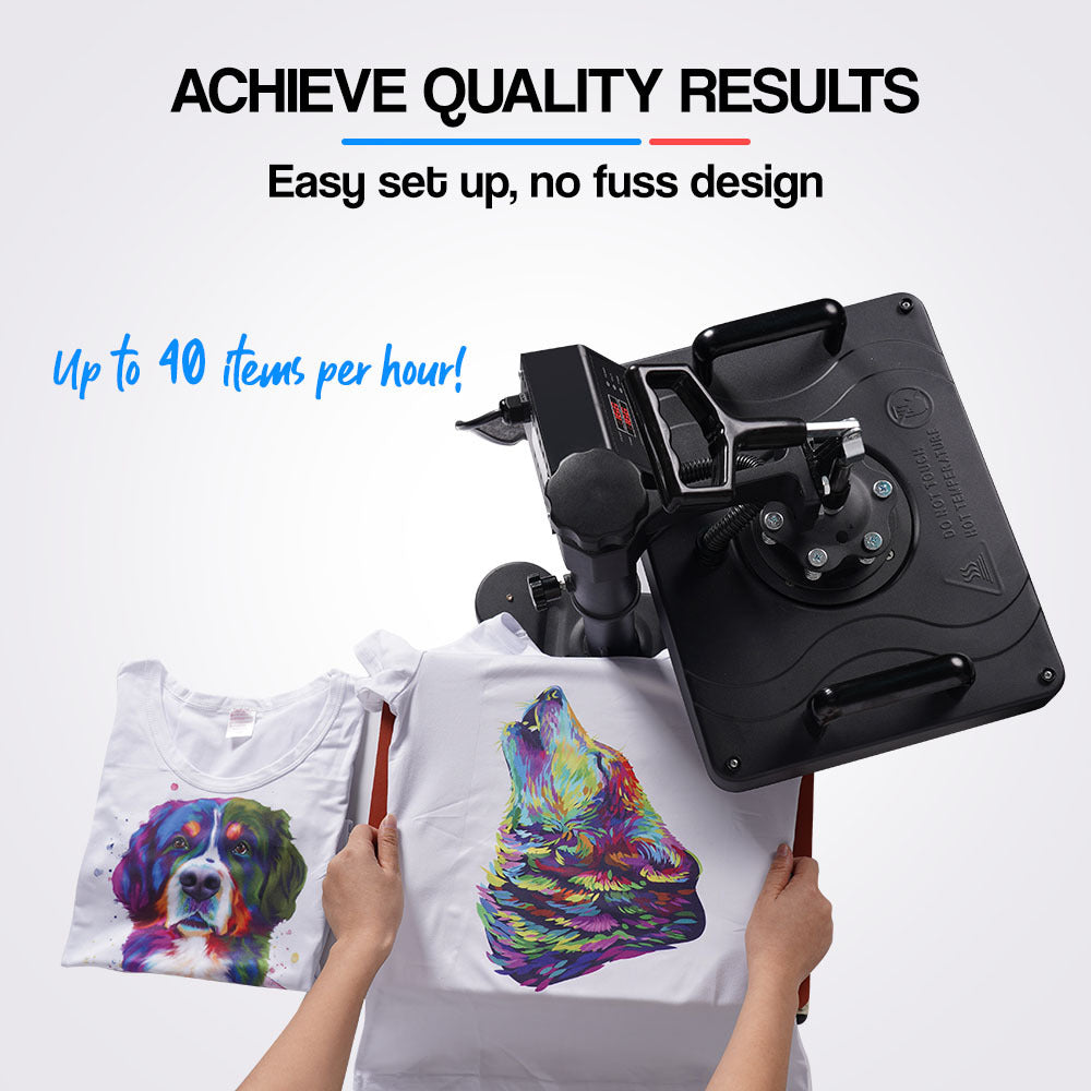 THERMOMATE 38x29cm 5in1 Swing Away Heat Press Machine, Includes T-Shirt, Mug, Cap, Plate Presses 5