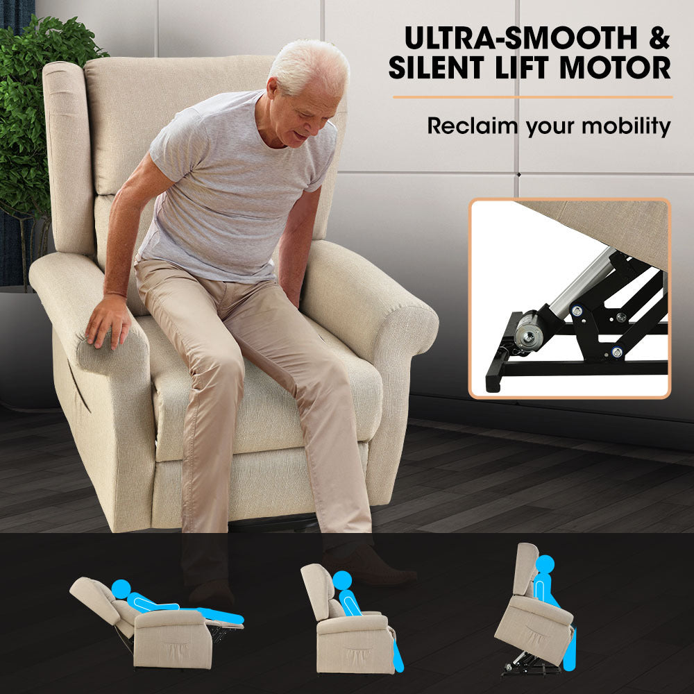 FORTIA Electric Recliner Lift Heat Chair for Elderly, Massage, Heat Therapy, Aged Care, Beige 4