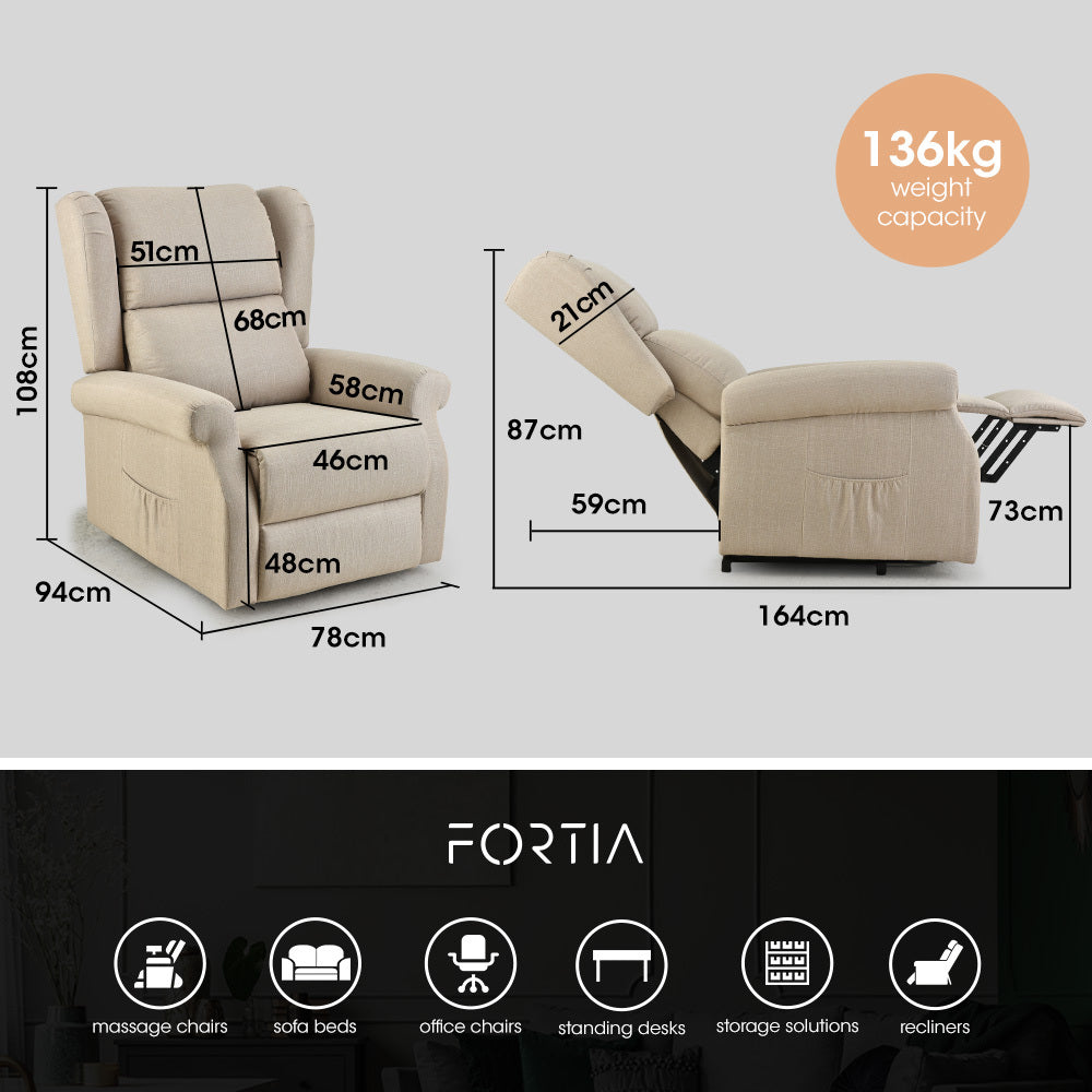 FORTIA Electric Recliner Lift Heat Chair for Elderly, Massage, Heat Therapy, Aged Care, Beige 6