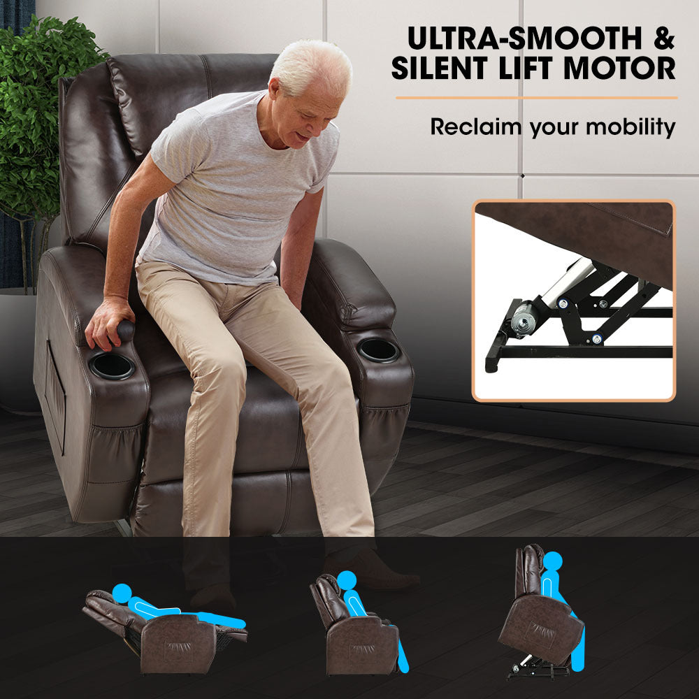 FORTIA Electric Massage Lift Recliner Chair Faux Leather 8 Point Massage Heating, Dark Crimson 4