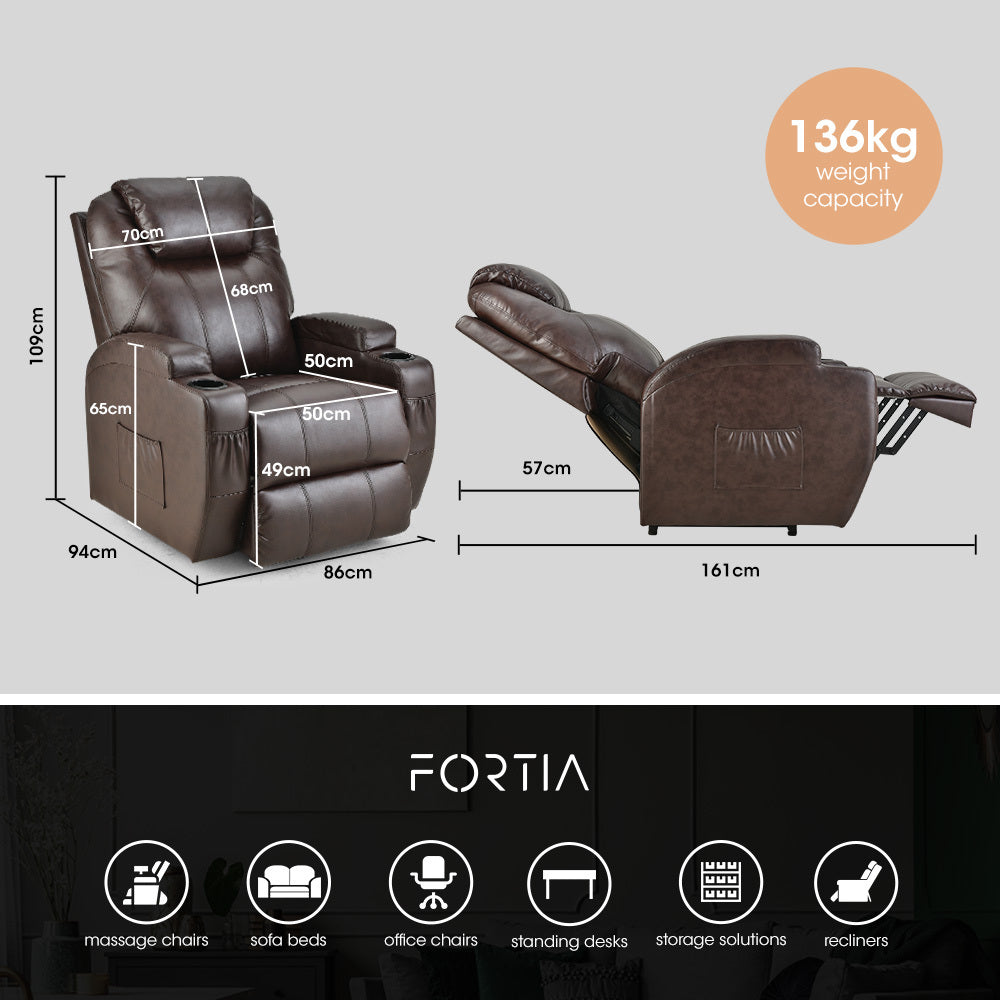 FORTIA Electric Massage Lift Recliner Chair Faux Leather 8 Point Massage Heating, Dark Crimson 6