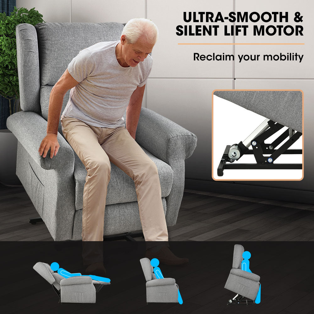 FORTIA Electric Recliner Lift Heat Chair for Elderly, Massage, Heat Therapy, Aged Care, Grey 4