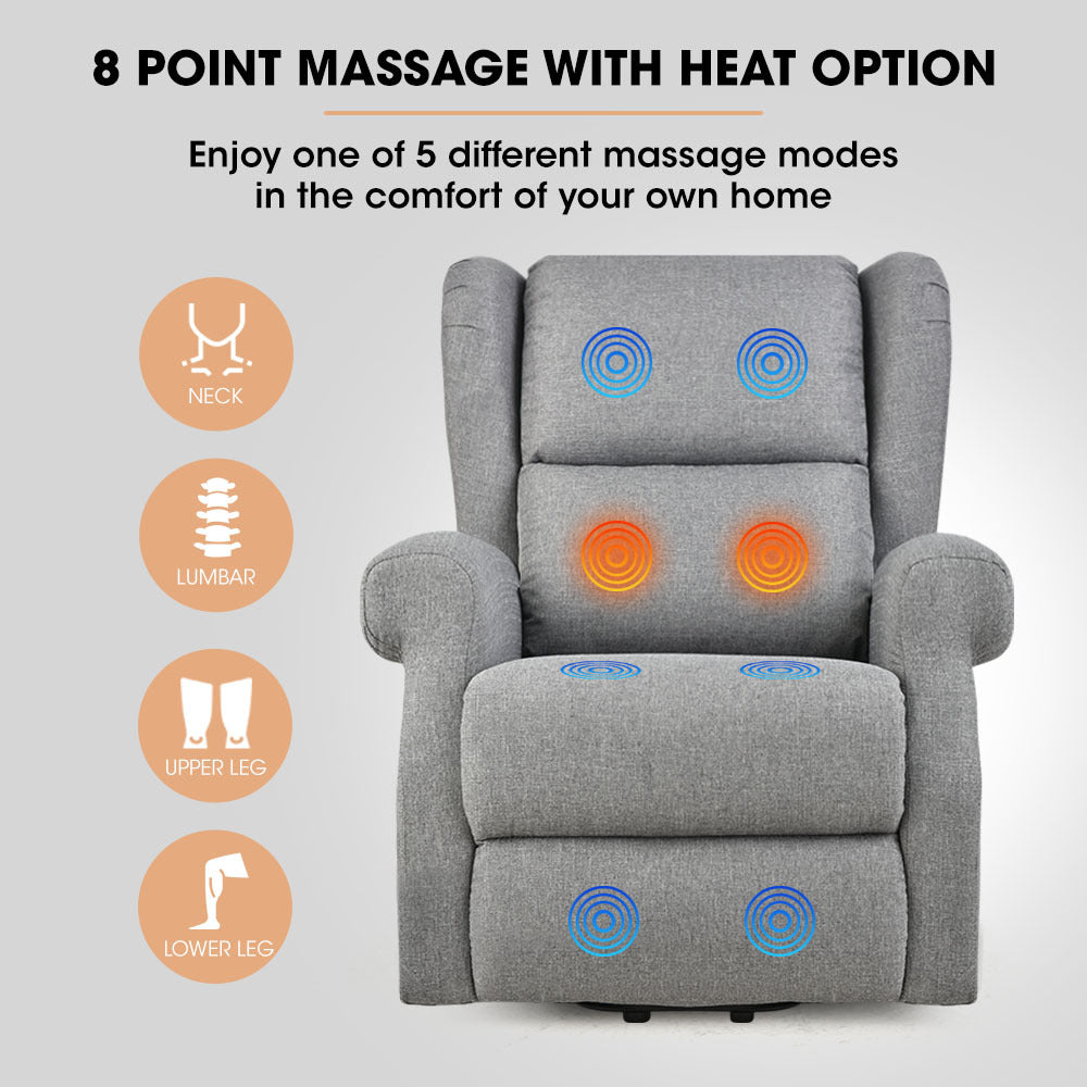 FORTIA Electric Recliner Lift Heat Chair for Elderly, Massage, Heat Therapy, Aged Care, Grey 5