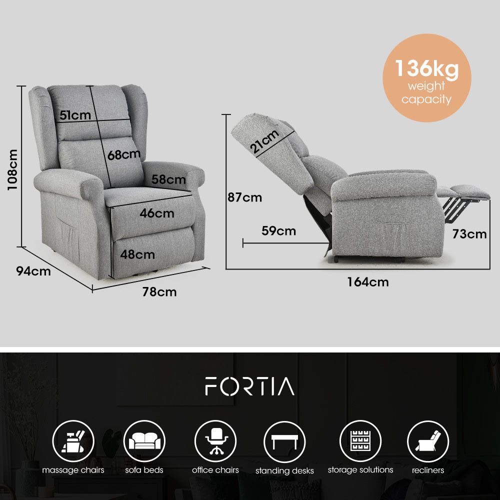 FORTIA Electric Recliner Lift Heat Chair for Elderly, Massage, Heat Therapy, Aged Care, Grey 6