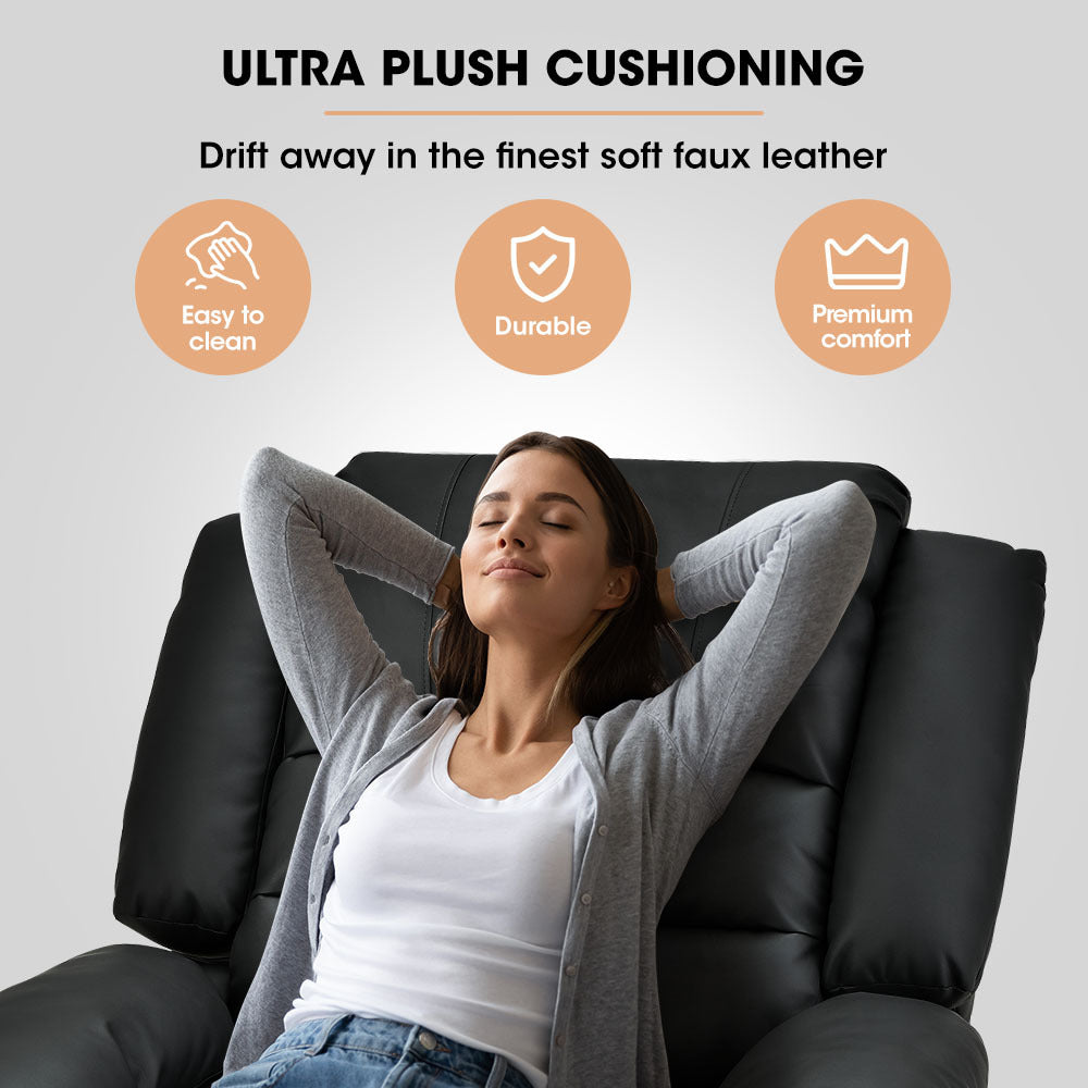 FORTIA Luxury Recliner Lounge Chair, Single Faux Leather Armchair, for Home Theatre Cinema, Elderly, Black 3