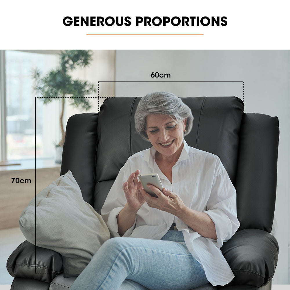 FORTIA Luxury Recliner Lounge Chair, Single Faux Leather Armchair, for Home Theatre Cinema, Elderly, Black 4