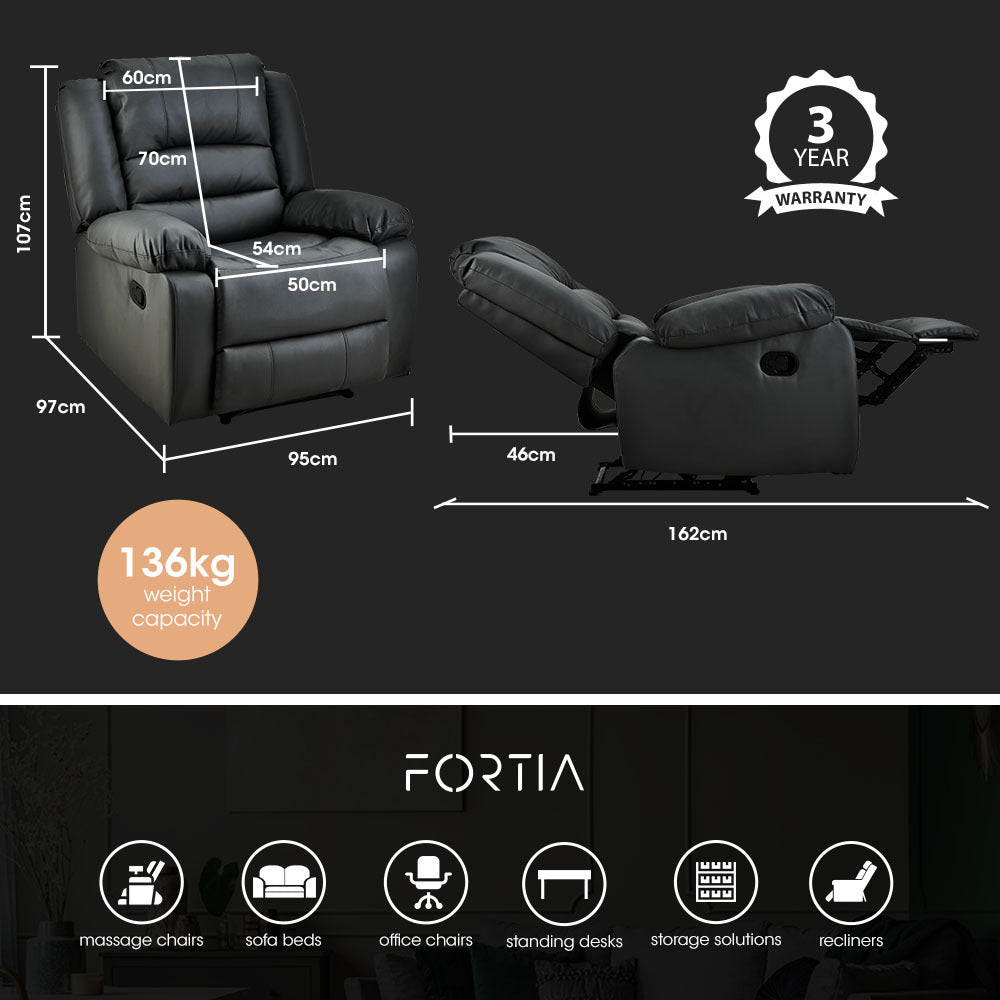 FORTIA Luxury Recliner Lounge Chair, Single Faux Leather Armchair, for Home Theatre Cinema, Elderly, Black 6