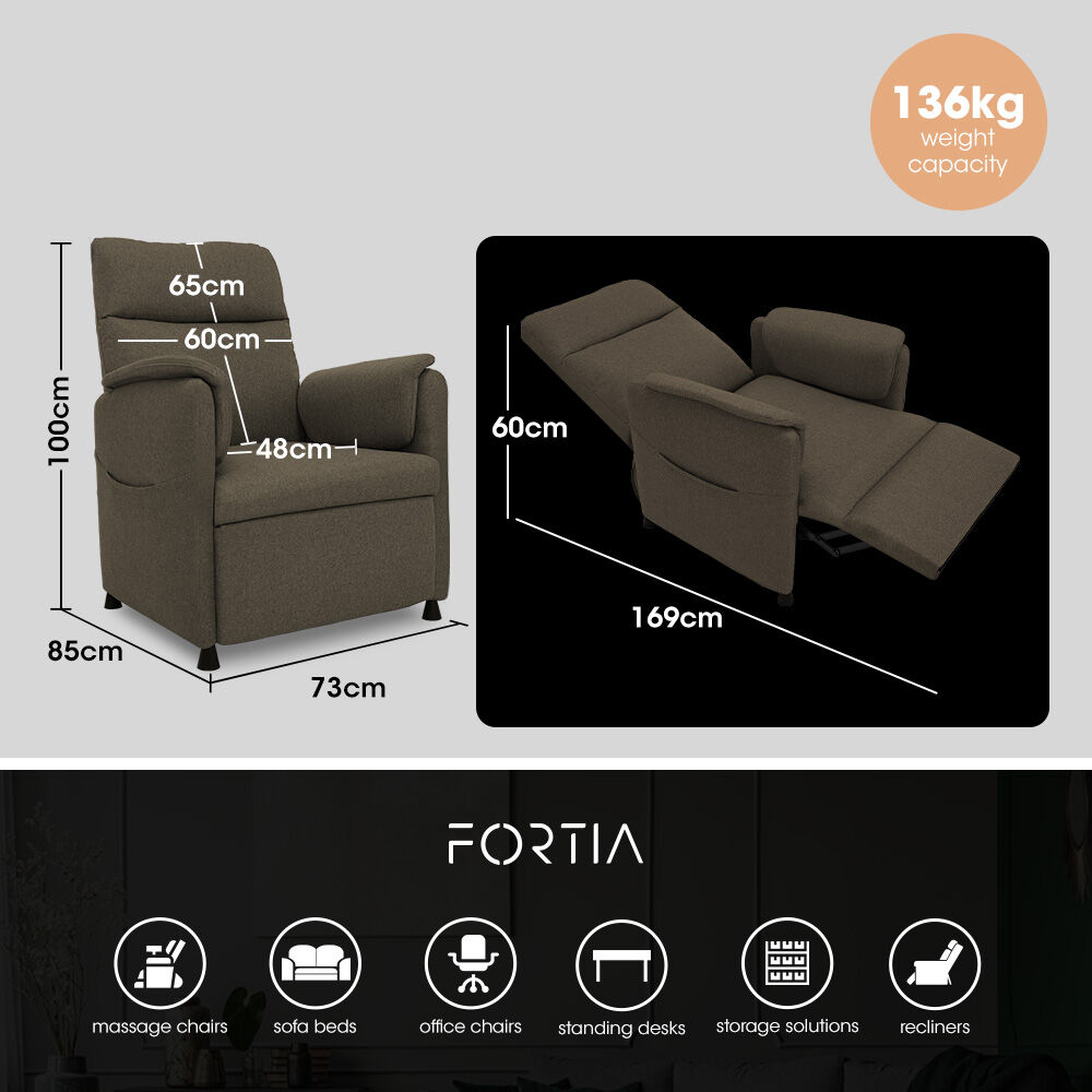 FORTIA Electric Armchair Recliner, Single Fabric Chair, Biege 10